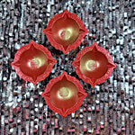 House of Festivals Traditional Char Mukhi/Chaumukhi /4 Sided Clay Diya - Round, Red 4 pcs 
