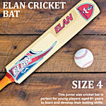 Elan Cricket Bat - Youth, Size 4, Cream, Select Willow With Wooden Handle 1 pc