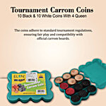 Elan Tournament Carrom Coins - 10 Black & 10 White Coins With 4 Queen 24 pcs