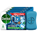 Dettol Icy Cool Bathing Soap Bar With 3x intense cooling 400 g (100g - Pack of 4)