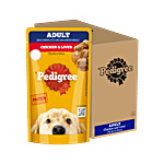 Pedigree Chicken & Liver Chunks In Gravy Adult Wet Dog Food 130 g (Pack of 12)
