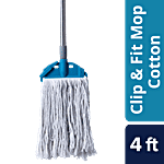 bb home Clip and Fit Cotton Mop/Wet Mop, 6 inch Wide With 4 ft Stainless Steel Rod 1 pc