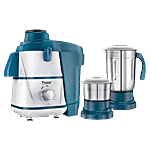 Prestige Breeze 500W Juicer Mixer Grinder - With 2 Stainless Steel Jars, Blue & White 1 pc