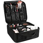 Pearlfiesta Makeup Cosmetic Storage Case - With Adjustable Compartment, Black 1 pc