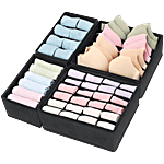 Pearlfiesta Foldable Storage Box/Drawer/Divider/Organizer/Closet Storage Set - Fabric, Non-Woven, For Socks, Tie, Scarfs, Black 4 pcs