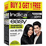 Indica Easy-Do-It-Yourself 10-Minutes Hair Colour Shampoo - 100% Ammonia Free, Natural Black Colour 100 ml (Buy 3 Get 1 Inside)