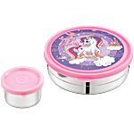 Pratap Lunch Box Steel, Hungry Kya, Pink 700 ml