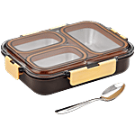 Pratap Lunch Box Steel, Ceelik Trio, Brown 600 ml