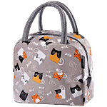 JBG Home Store Kids Lunch Bag - Aluminium Foil Insulated, Leak Proof, Cat Print, Brown 1 pc