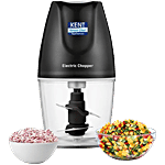 kent Electric Chopper-B - 250 W, Stainless Steel Double Chopping Blades, Anti-Skid, One Touch Operation, Black 400 ml