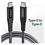 Ambrane Unbreakable 60 W Fast Charging 1.5 M Braided Type C To Type C Cable, PD Technology, 480 Mbps Data Sync, RCTT15, Black 1 pc 
