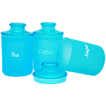 Laplast Airtight Tea, Coffee & Sugar Plastic Container - Blue, Plain, Round 1 L (Set of 3)