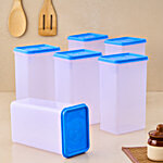 Laplast Storewell Airtight Plastic Container - Blue Lid, Transparent, Rectangular 1.75 L (Set of 6)