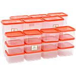 Laplast Storewell Airtight Plastic Container - With Orange Lid, Transparent, Rectangle & Square 18 pcs