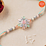 Daivya Sparsh by bigbasket Floral Grace Modern Designer Rakhi With Kumkum & Rice, American Diamond 1 pc