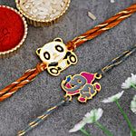 eCraftIndia Panda & Elephant Kids Rakhi - With Roli Chawal Pack 2 pcs