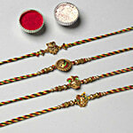 eCraftIndia Religious Rakhi Set - Lord Ganesha, Peacock, Krishna & Kalash, With Roli Chawal 5 pcs