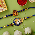 eCraftIndia Ganesh Design Rakhi With Roli Chawal - Blue & Golden 1 pc