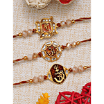 eCraftIndia Designer Religious Rakhi Set - Shri, Om & Om Trishul With Damru & Roli Chawal 3 pcs