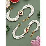 eCraftIndia Designer Bracelet Rakhi Set With Roli Chawal - White Pearls, Beads Beautiful Lotus, Floral 2 pcs