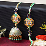 eCraftIndia Bhaiya Bhabhi Rakhi Set With Lumba Rakhi With Roli Chawal - Floral Design 2 pcs