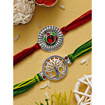 eCraftIndia Rakhi Set With Roli Chawal - Silver Flower & Tree Designer 2 pcs