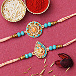 eCraftIndia Floral & Lord Ganesha Rakhi Set With Roli Chawal Pack 2 pcs
