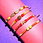 Creative Space Multi Design Rakhi Combo - Om, Rudraksha & Beaded 4 pcs