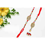 Pearlfiesta "Bhaiya Bhabhi" Rakhi Set With Lumba Rakhi - Red & Golden 2 pcs