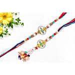 Pearlfiesta "Bhaiya Bhabhi" Rakhi Set With Lumba Rakhi - Blue, White & Red 2 pcs