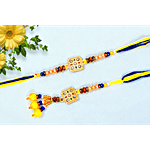 Pearlfiesta "Bhaiya Bhabhi" Rakhi Set With Lumba Rakhi - Blue & Golden 2 pcs