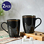 Femora Ceramic Coffee Mugs - With Gold Lines, Black 320 ml (Set of 2)