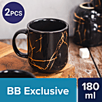 Femora Ceramic Coffee Mugs - With Marble Gold Print, Black 180 ml (Set of 2)