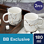 Femora Ceramic Coffee Mug - With Marble Gold Print, White 180 ml (Set of 2)