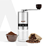 Agaro Elite Manual Coffee Grinder - Ceramic, With Glass Jar, 6 Adjustable Settings, Stainless Steel Body, Tooth Handle, No Power, Whole Bean, Drip Coffee, Espresso, Silver 1 pc
