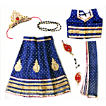 Brodees Radha Dress Set For Girls - Assorted Colours, Size 22, 3 to 4 Years 7 pcs (1 Choli, 1 Lehenga, 1 Armlet, 1 Mala, 1 Mukut, 1 Dupatta, Pair of ear rings)