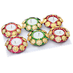 SBE Matki Gota Wax Mud Diya - Assorted Colours 6 pcs