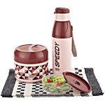 Asian Travel Pack Meal Set - Insulated, Assorted Colour 2 pcs (Tiffin 550 ml + Bottle 500 ml)