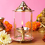 Klassic Navjyoti Akhand Diya 6 cm With Borosilicate Glass Shade - Decorative Brass & Glass Oil Lamp 1 pc