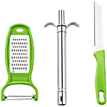 Petals Petal Kitchen Tools Set - Stainless Steel Blade Chopping Knife, Gas Lighter & Grater With Peeler 3 pcs