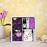 Iris Lavender Fragrance Gift Set 4 pcs (Vaporiser Jar, Vaporiser Oil, 2 N Tealights, Potpourri With Acetate Box)