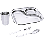 Anjali Mini Munch Stainless Steel Kids Dinner Set Thali 4 pcs (Fork, Spoon, Tumbler, Plate)