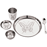 Anjali Wonder Wings Stainless Steel Kids Dinner Set 5 pcs (Thali, Glass, Vati, Halwa Plate, Spoon)