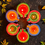 House of Festivals Colourful Base Round Clay Diya 6 pcs