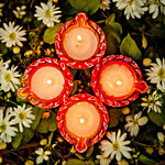 House of Festivals Round Clay Diya - With White Wax 4 pcs