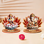 eCraftIndia Mdf Wooden Lakshmi Ganesha Sitting on Lotus Flower Decorative Showpieces 1 pc (Set of 1)
