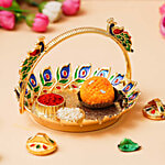 eCraftIndia Peacock Decorative Pooja Thali For Diwali, Navratri, Karwa Chauth 1 pc