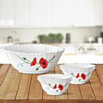 Larah by Borosil Red Carnation Opalware Bowls Set 5 pcs (1 Serving Bowl 1.24 L, 4 Veg Bowl 210 ml)