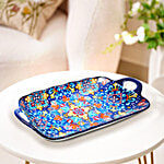 DP Ceramic Serving Tray With Handles - Navy Blue Floral Pattern, 32 x 17 x 4.5 cm 1 pc