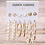 Youbella Golden White Stud Earrings - For Women 6 Pairs